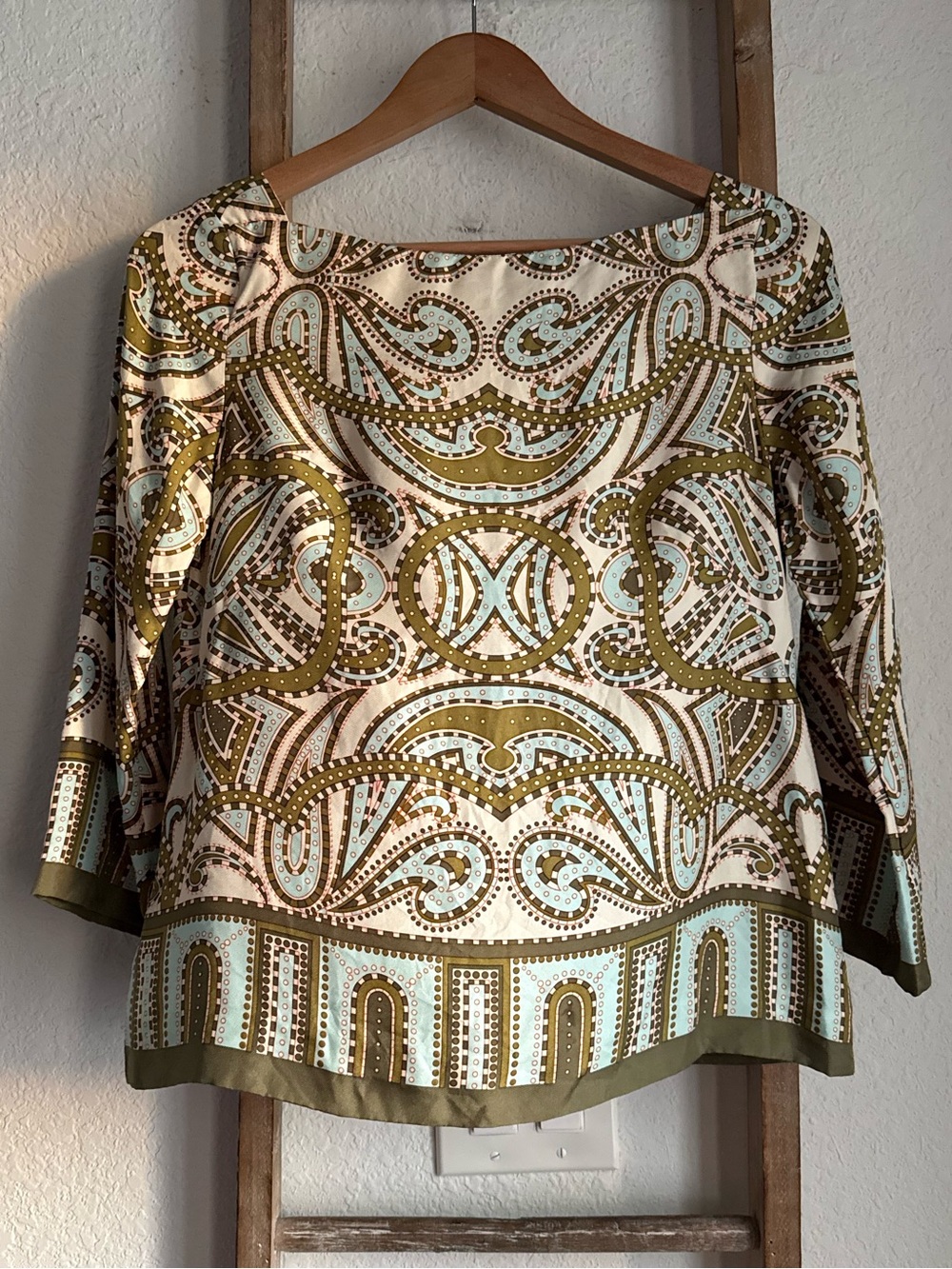 J Crew Paisley Multi Color/Print Wide Sleeve Silk Blouse Sz: 2
